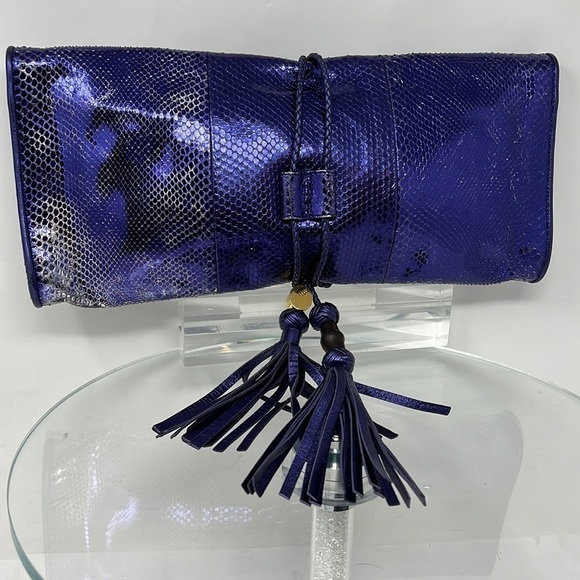 Gucci Malika Large Python Snakeskin Deep Metallic Purple Clutch - Picture 1 of 15